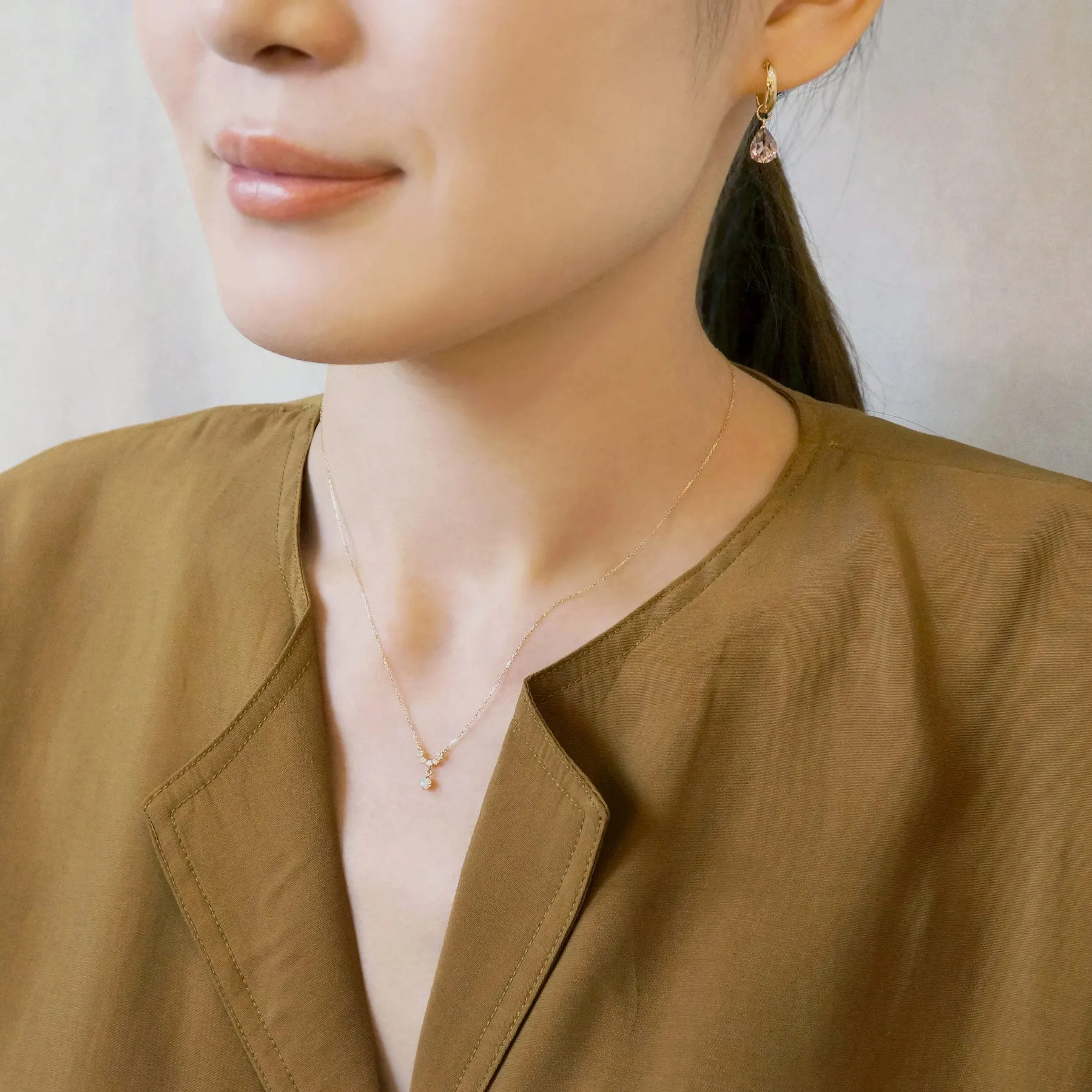 10K Yellow Gold Birthstone (Opal) Swinging Necklace
