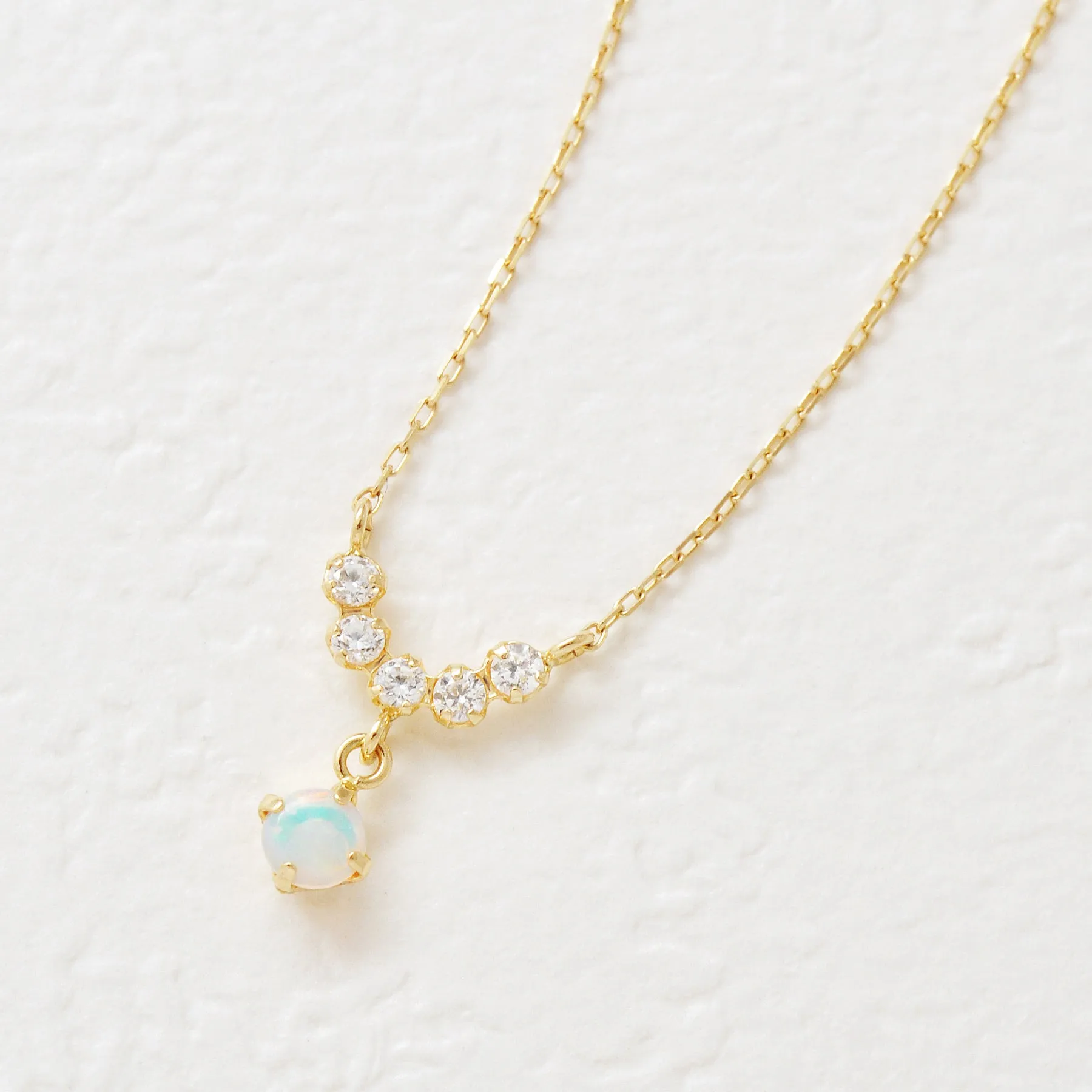 10K Yellow Gold Birthstone (Opal) Swinging Necklace
