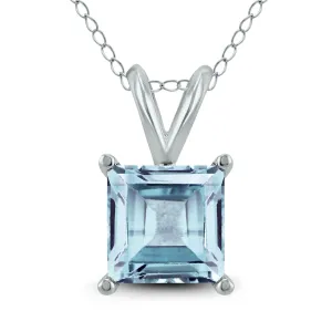 14K White Gold 6Mm Square Aquamarine Pendant