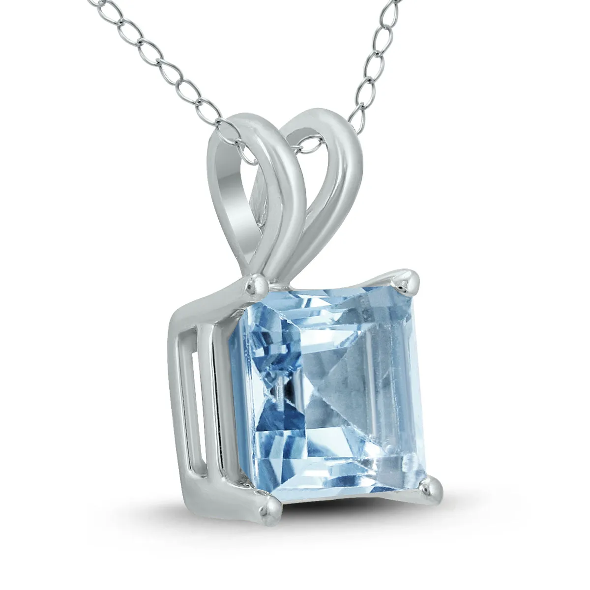 14K White Gold 6Mm Square Aquamarine Pendant