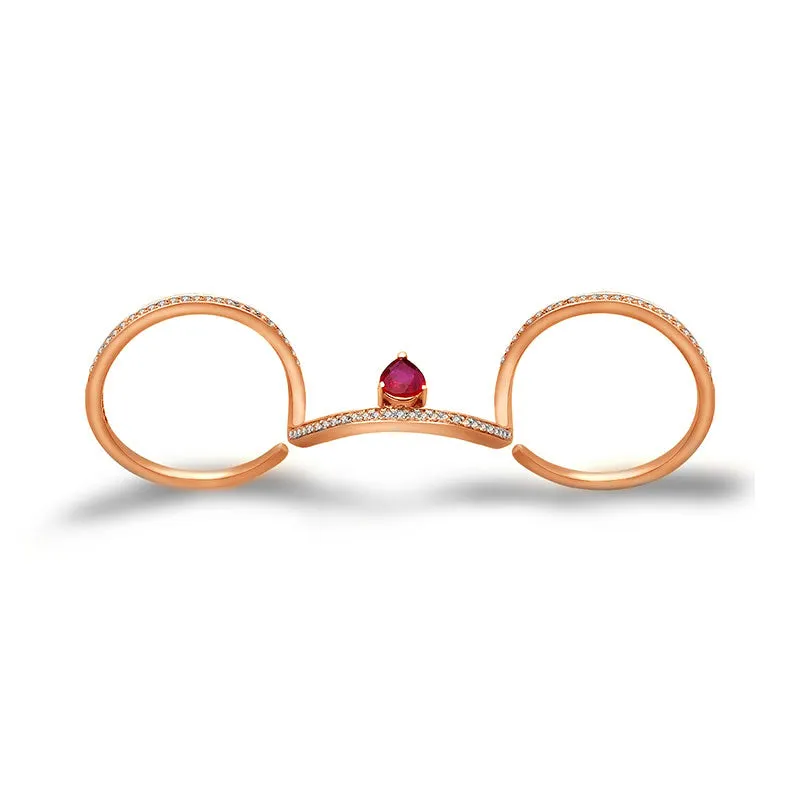 18k Gold Drop Ruby Triple Ring