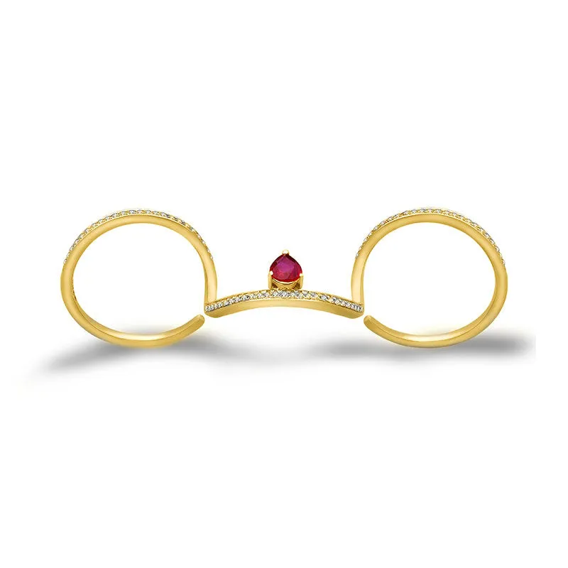 18k Gold Drop Ruby Triple Ring