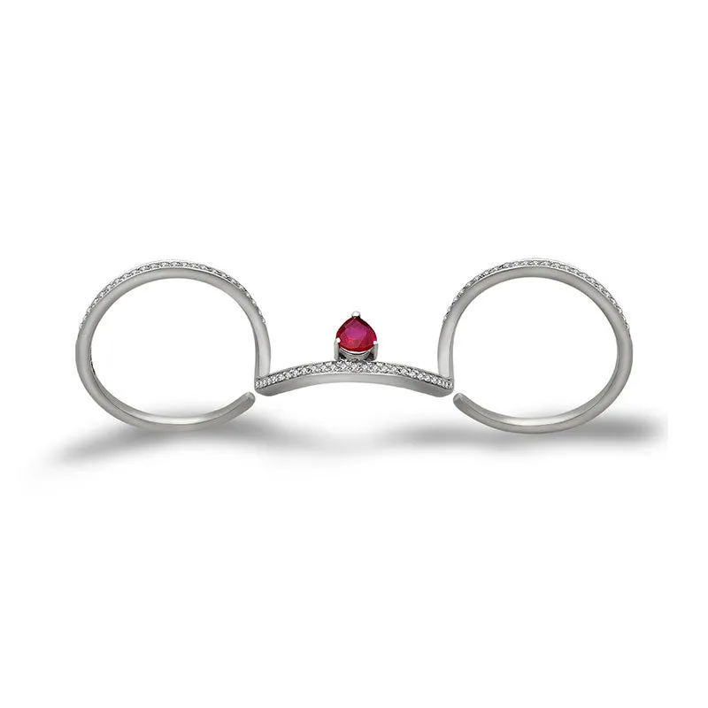 18k Gold Drop Ruby Triple Ring