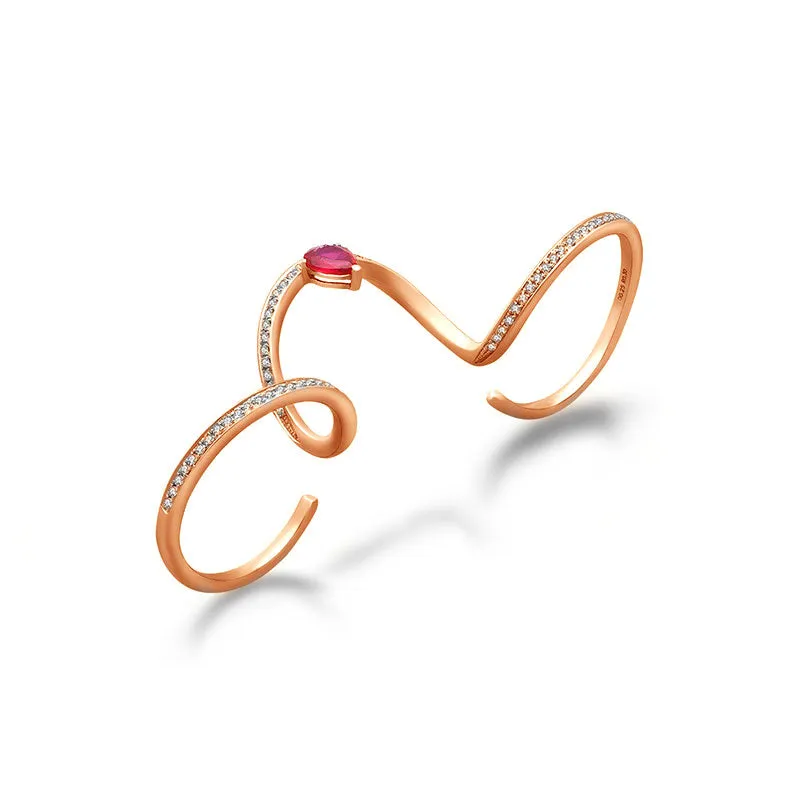 18k Gold Drop Ruby Triple Ring