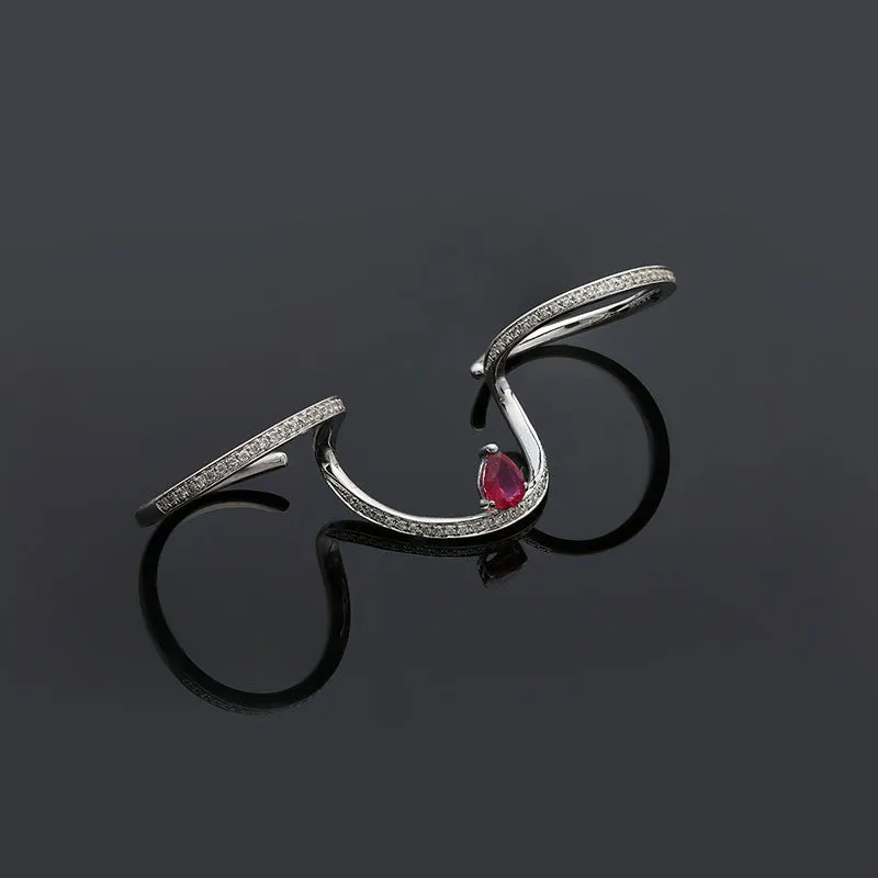 18k Gold Drop Ruby Triple Ring