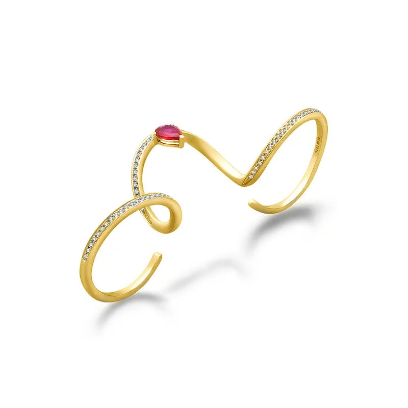 18k Gold Drop Ruby Triple Ring