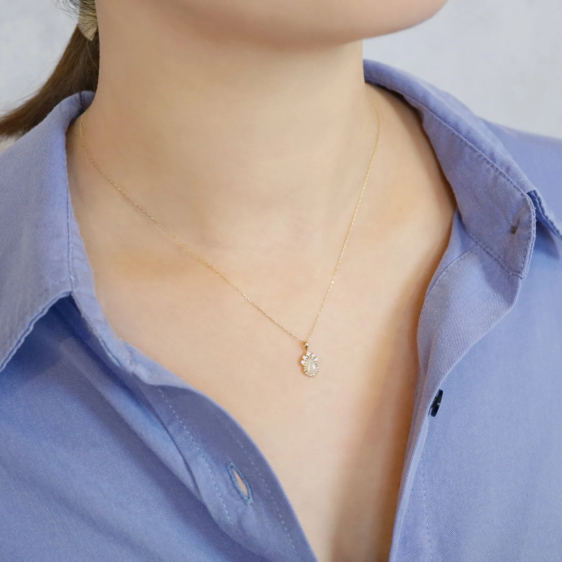 18K/10K Dew Drop Opal Necklace (Yellow Gold)