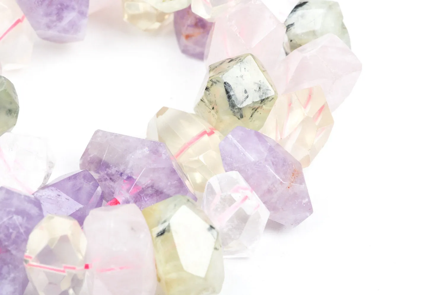 18x12mm Mixed Nugget Gemstone Beads, full strand, amethyst, rose quartz, citrine, rock crystal, prehnite gmx0022