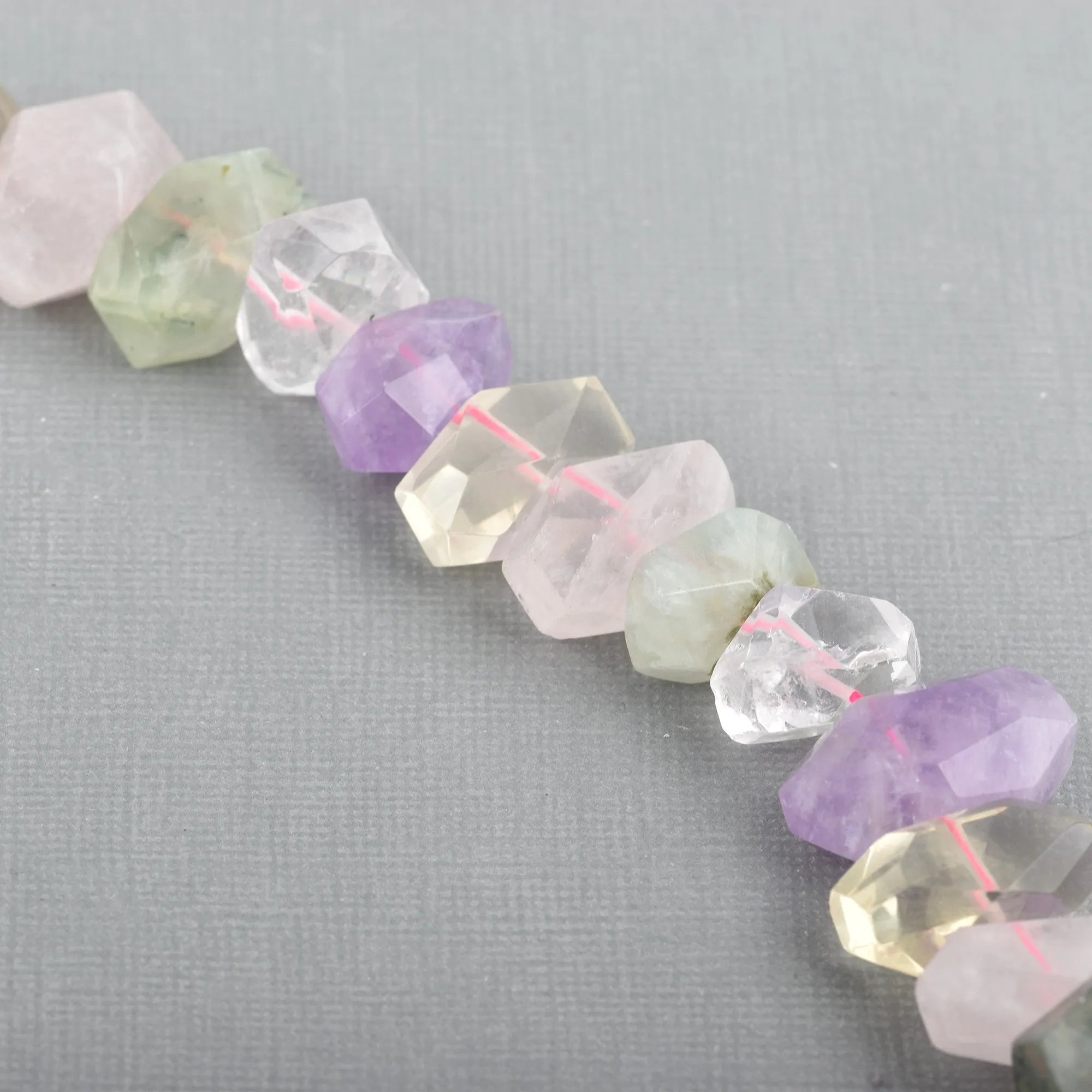 18x12mm Mixed Nugget Gemstone Beads, full strand, amethyst, rose quartz, citrine, rock crystal, prehnite gmx0022