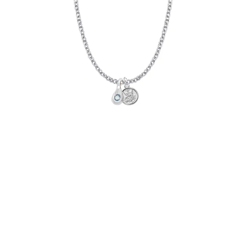 7/16 Inch Sterling Silver Tears of Joy March Birthstone Necklace with Guardian Angel Charm