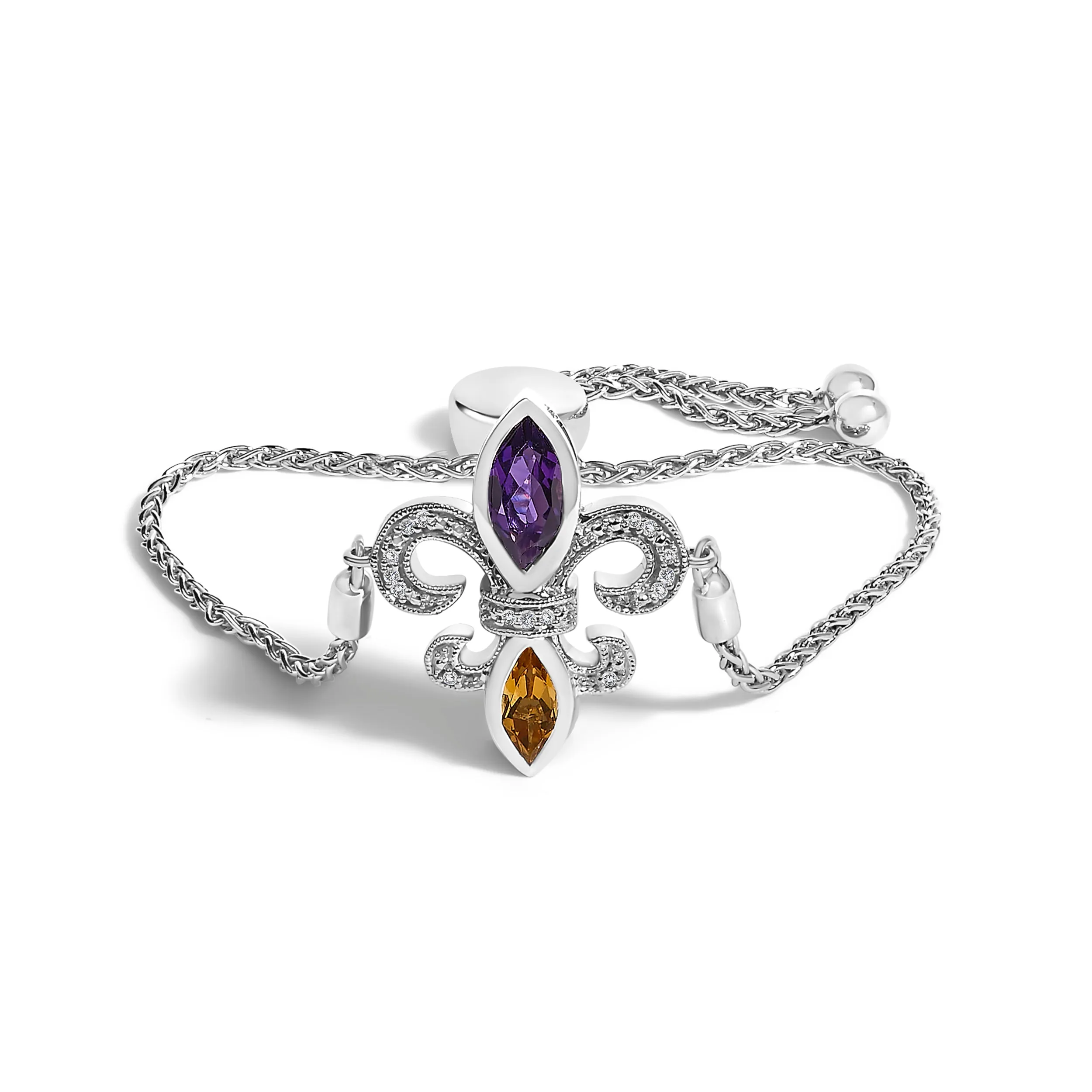 .925 Sterling Silver Marquise Purple Amethyst, Orange Citrine, and Diamond Accent
