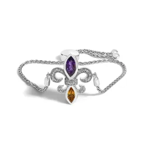 .925 Sterling Silver Marquise Purple Amethyst, Orange Citrine, and Diamond Accent