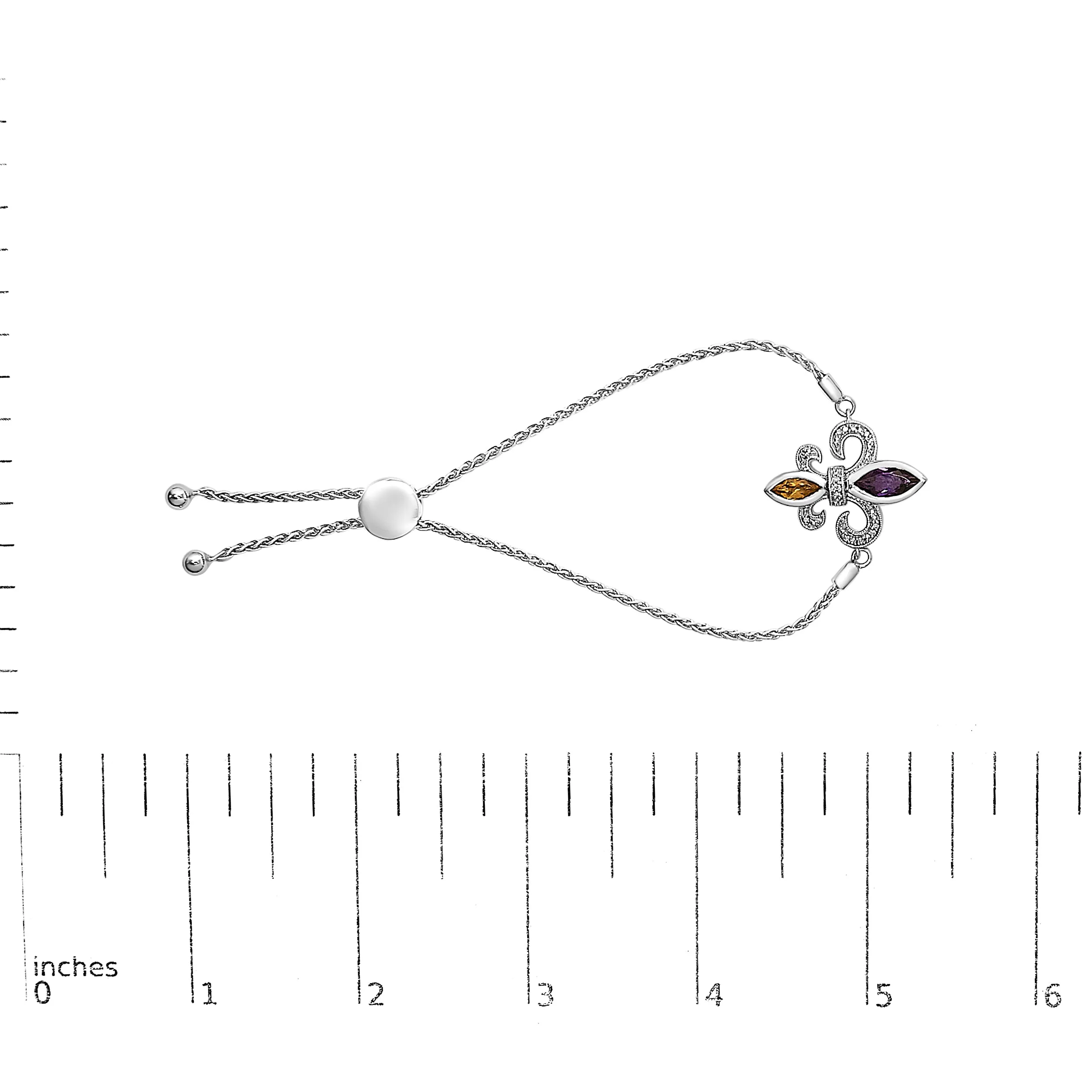 .925 Sterling Silver Marquise Purple Amethyst, Orange Citrine, and Diamond Accent