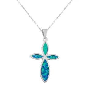 925 Sterling Silver Opal Cross Pendant Necklace