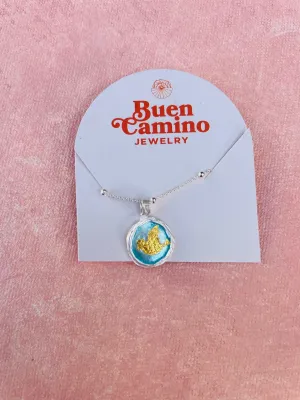 Aqua and 24k Gold Bird Pendant