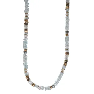 Aquamarine Chips, Rose Quartz, Smoky Quartz and Pearls 5mm Necklace 24K Fair Trade Gold Vermeil