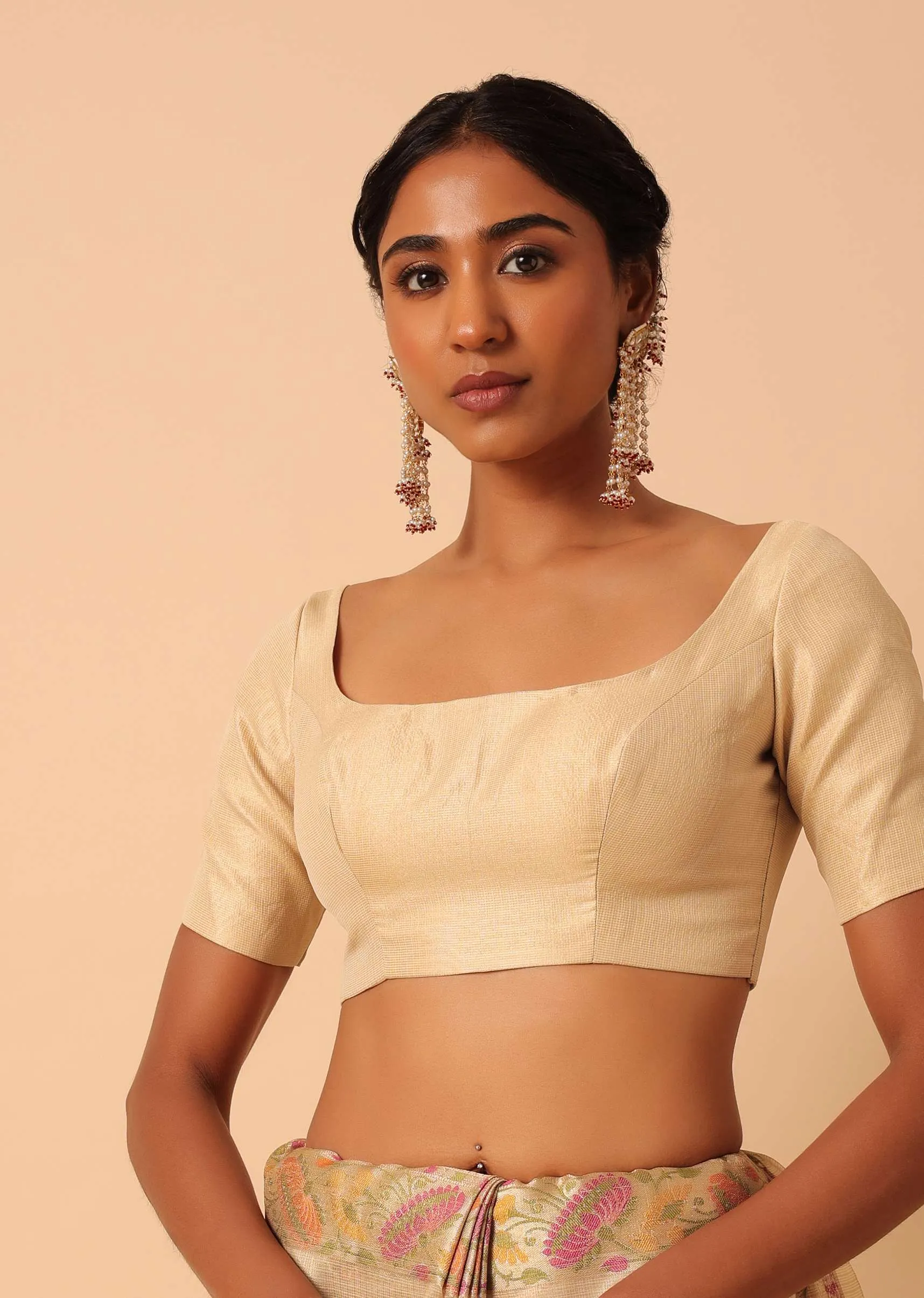 Beige Saree In Kora Silk With Floral Motif Multicolor Thread Work And Unstitched Blouse Piece