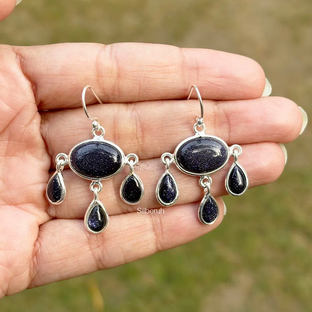 Blue Sunstone Chandelier Silver Earring