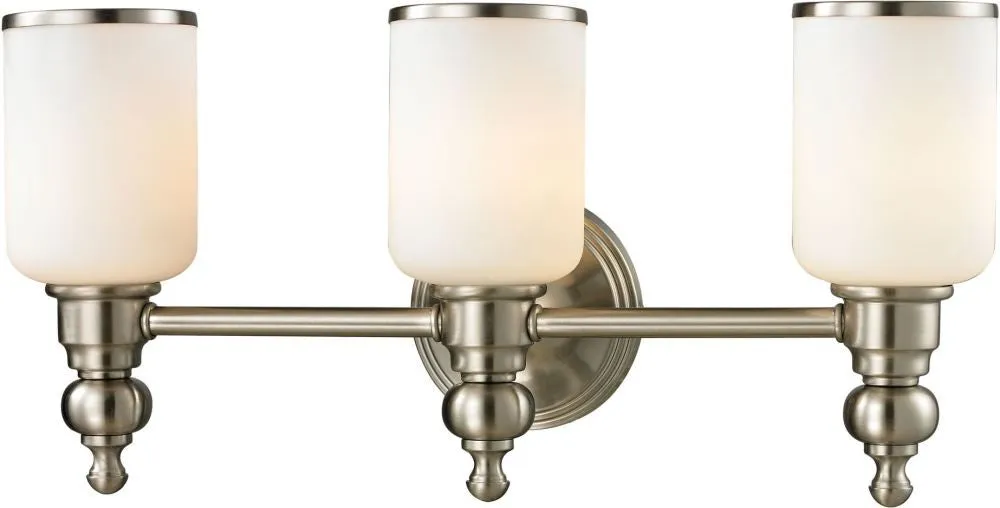 Bristol Way 3 Light Vanity In Brushed Nickel and Opal White Glass