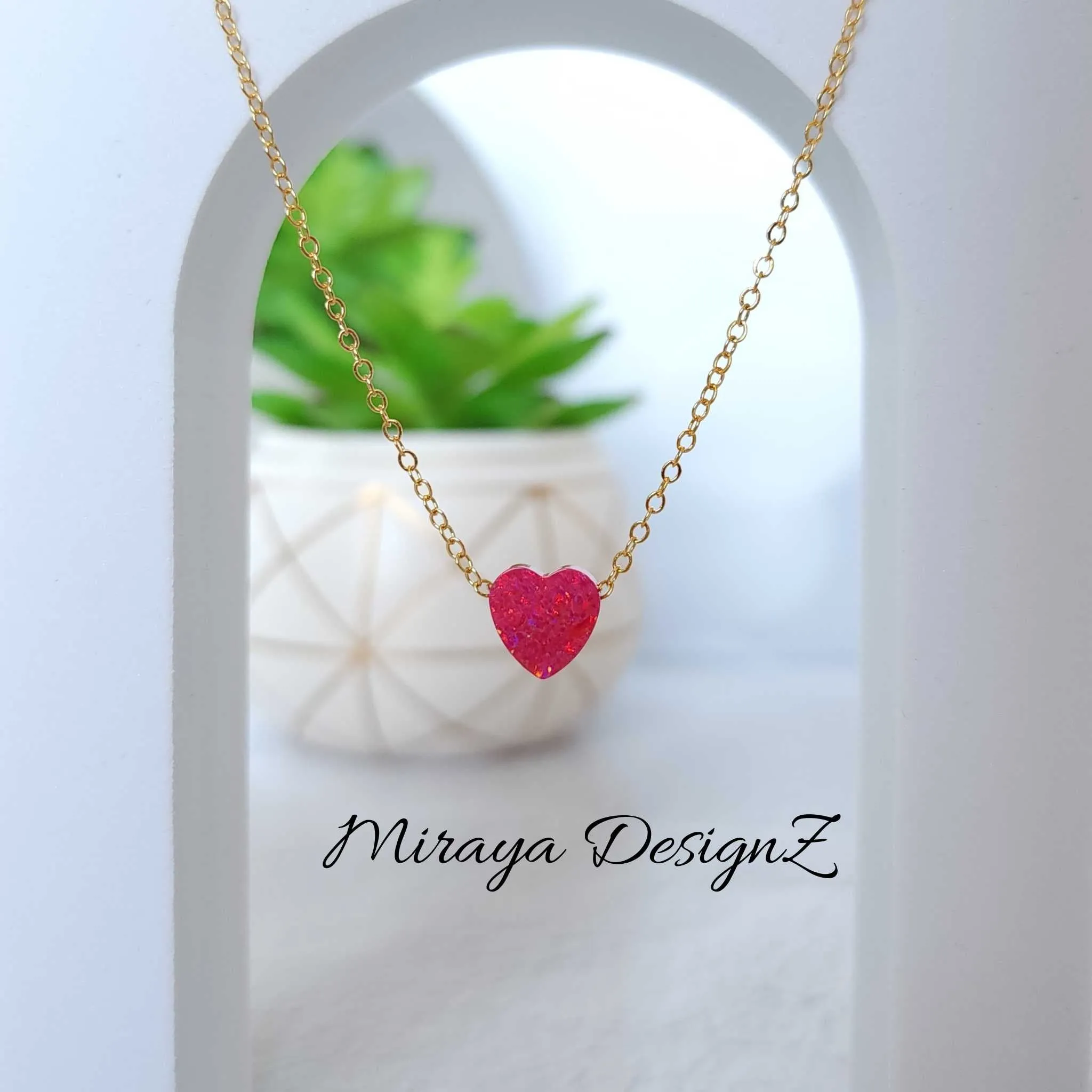 Dainty Opal Heart Necklace