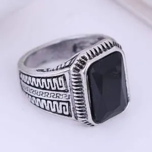 EXQUISITE ! 18K GOLD PLATED ONYX GERMAN SILVER RING