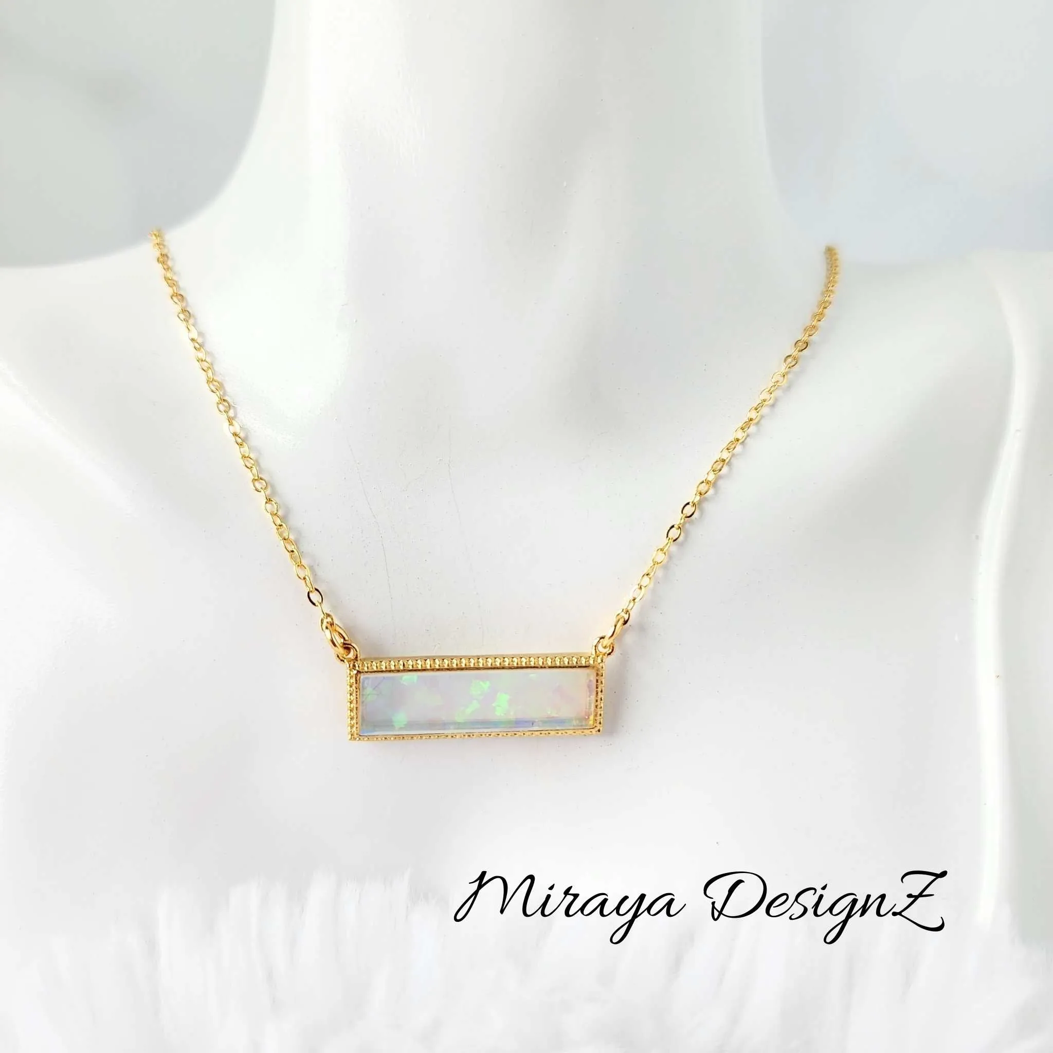 Fire Opal Bar Necklace