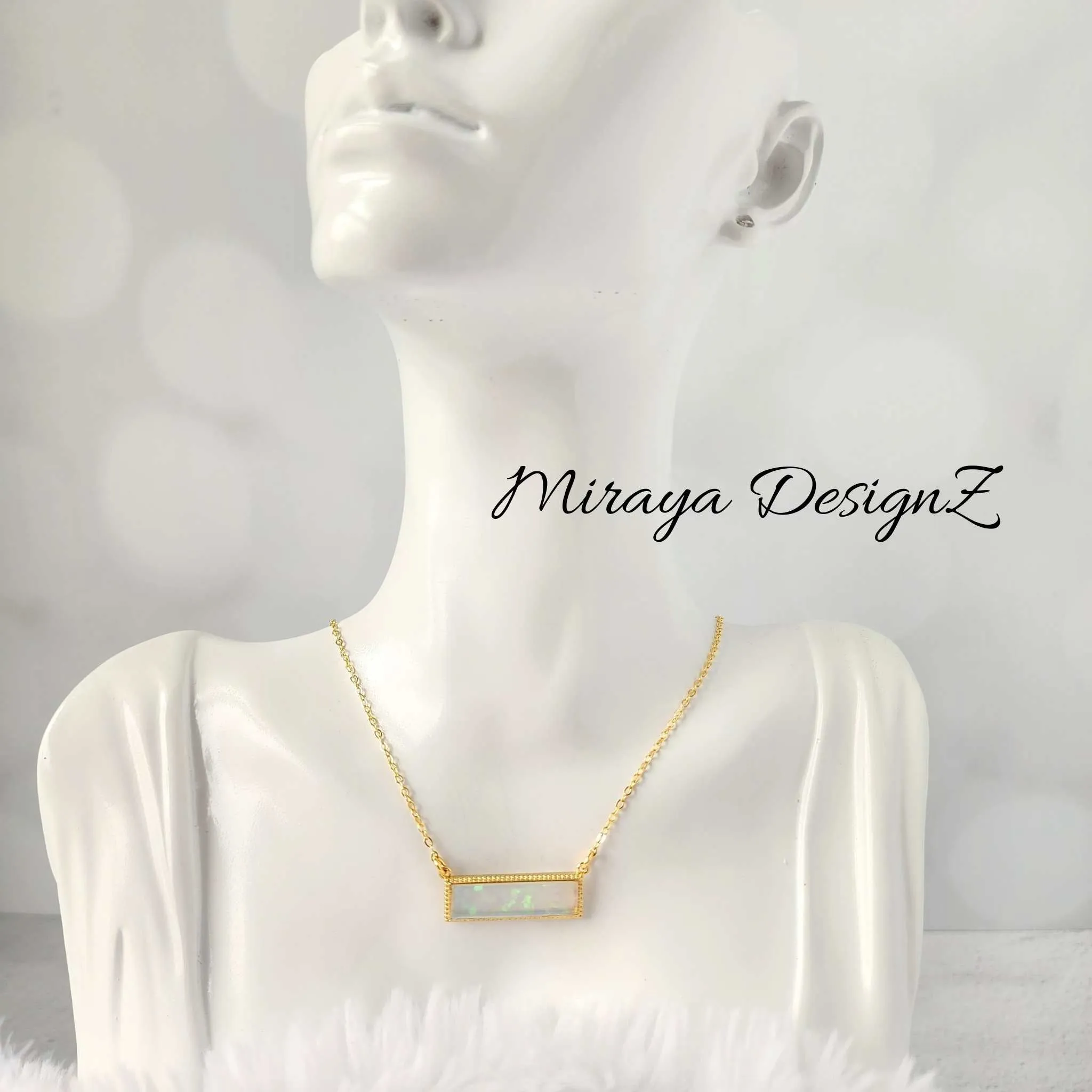 Fire Opal Bar Necklace