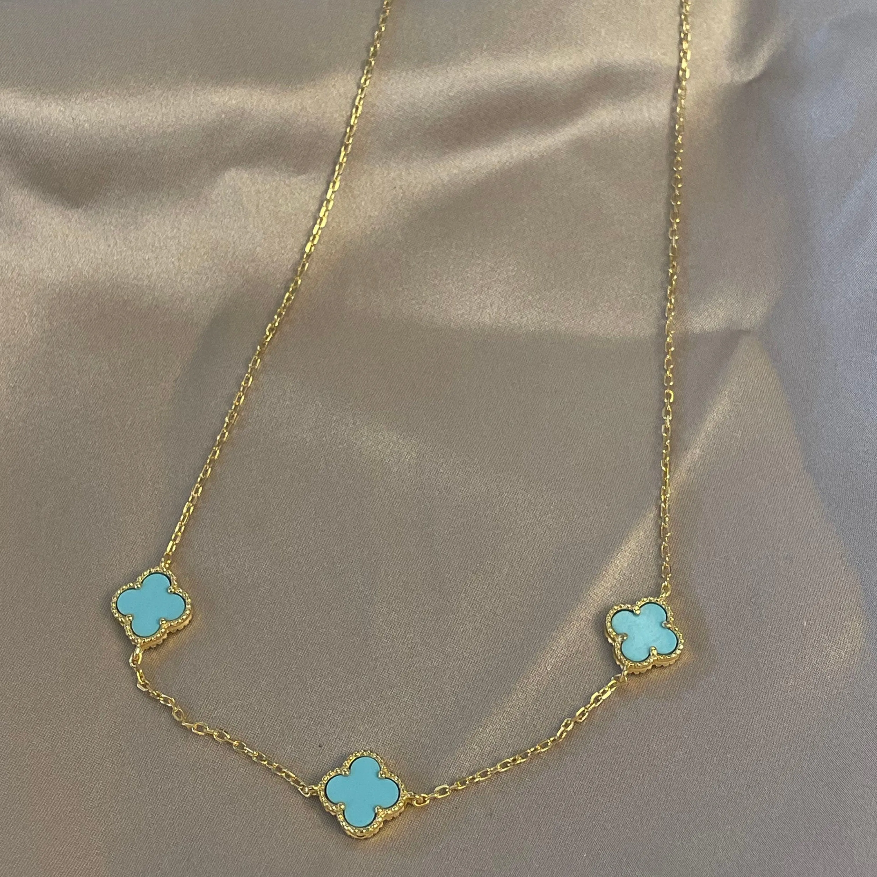 Gold Necklace with Multi Turquoise Clover shape