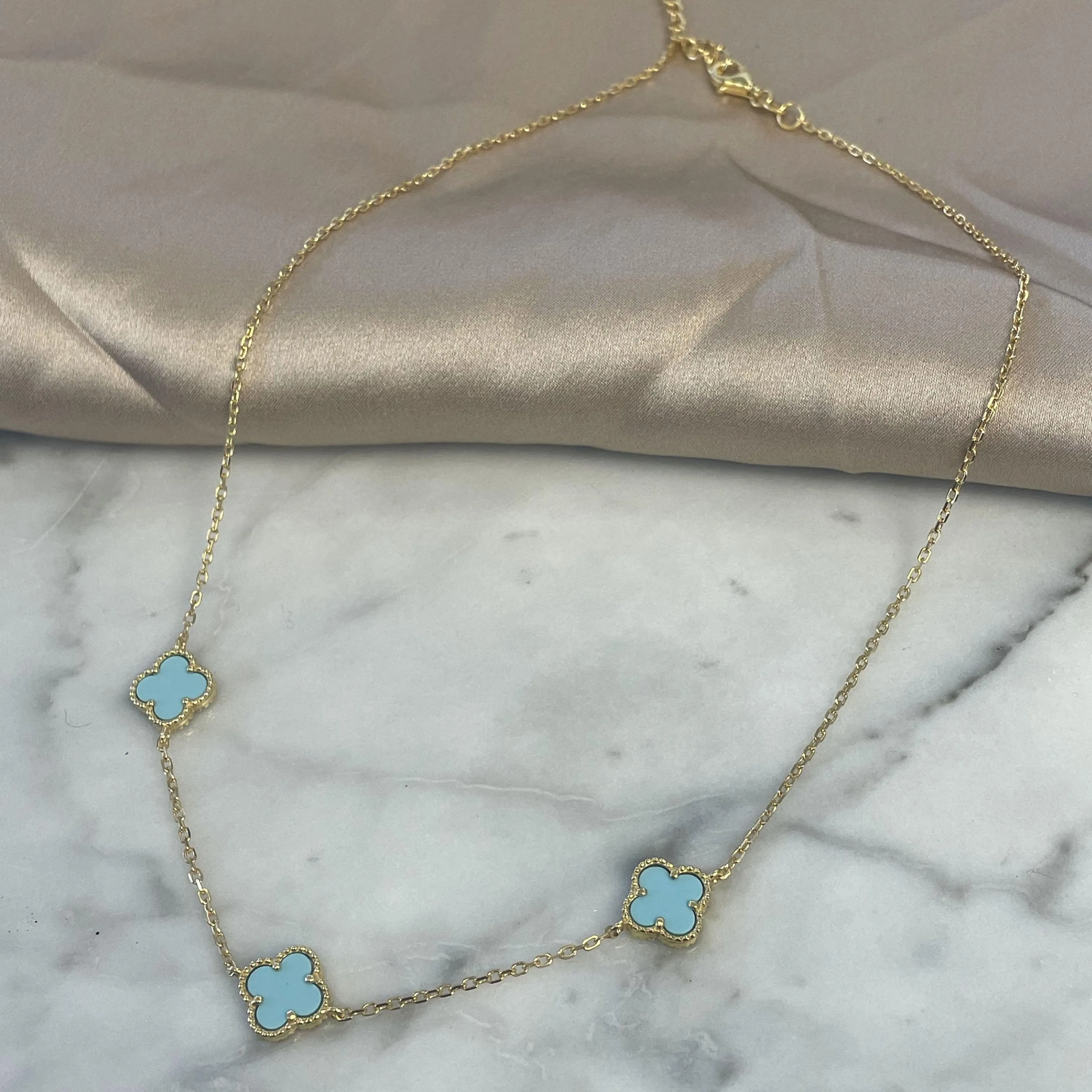 Gold Necklace with Multi Turquoise Clover shape