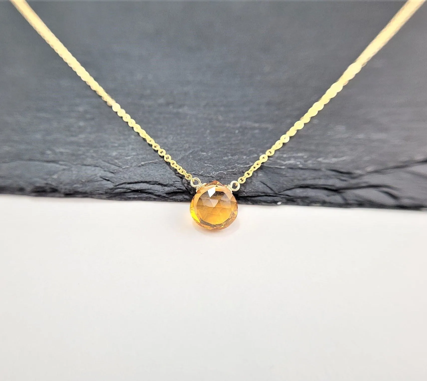Golden Citrine Heart Shape Briolette Necklace