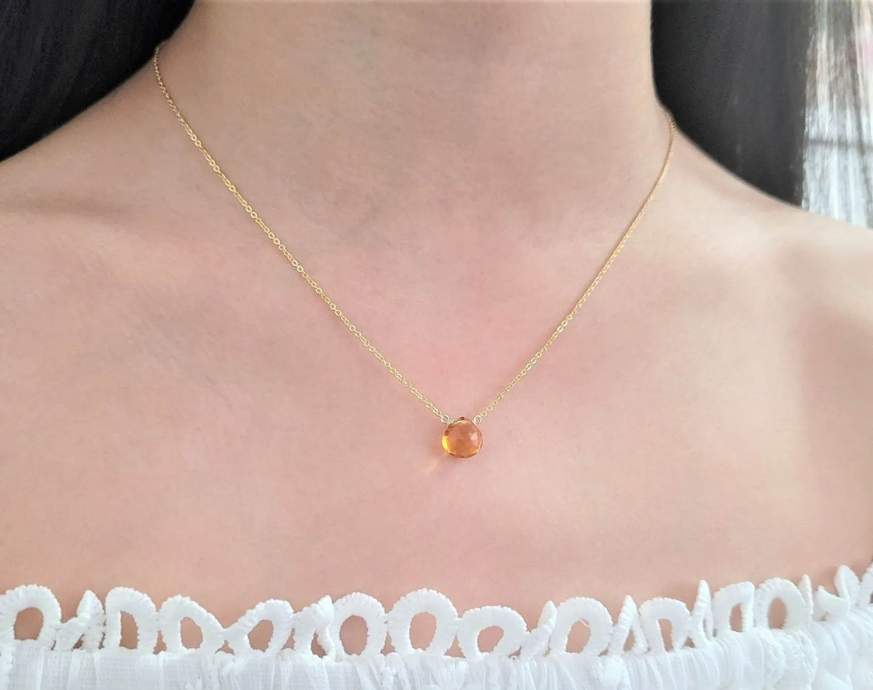 Golden Citrine Heart Shape Briolette Necklace