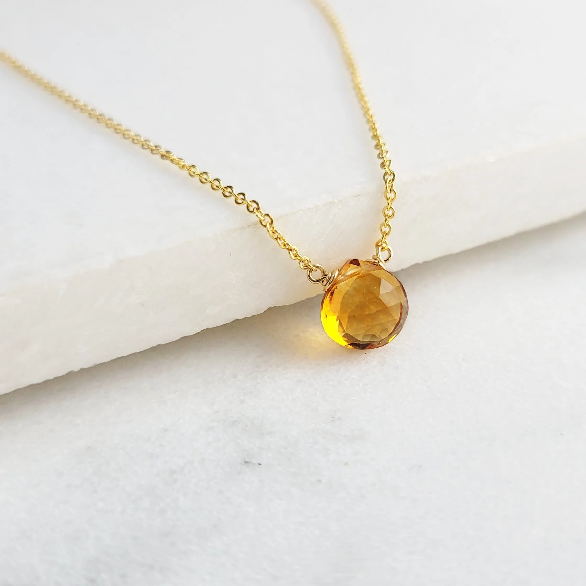 Golden Citrine Heart Shape Briolette Necklace