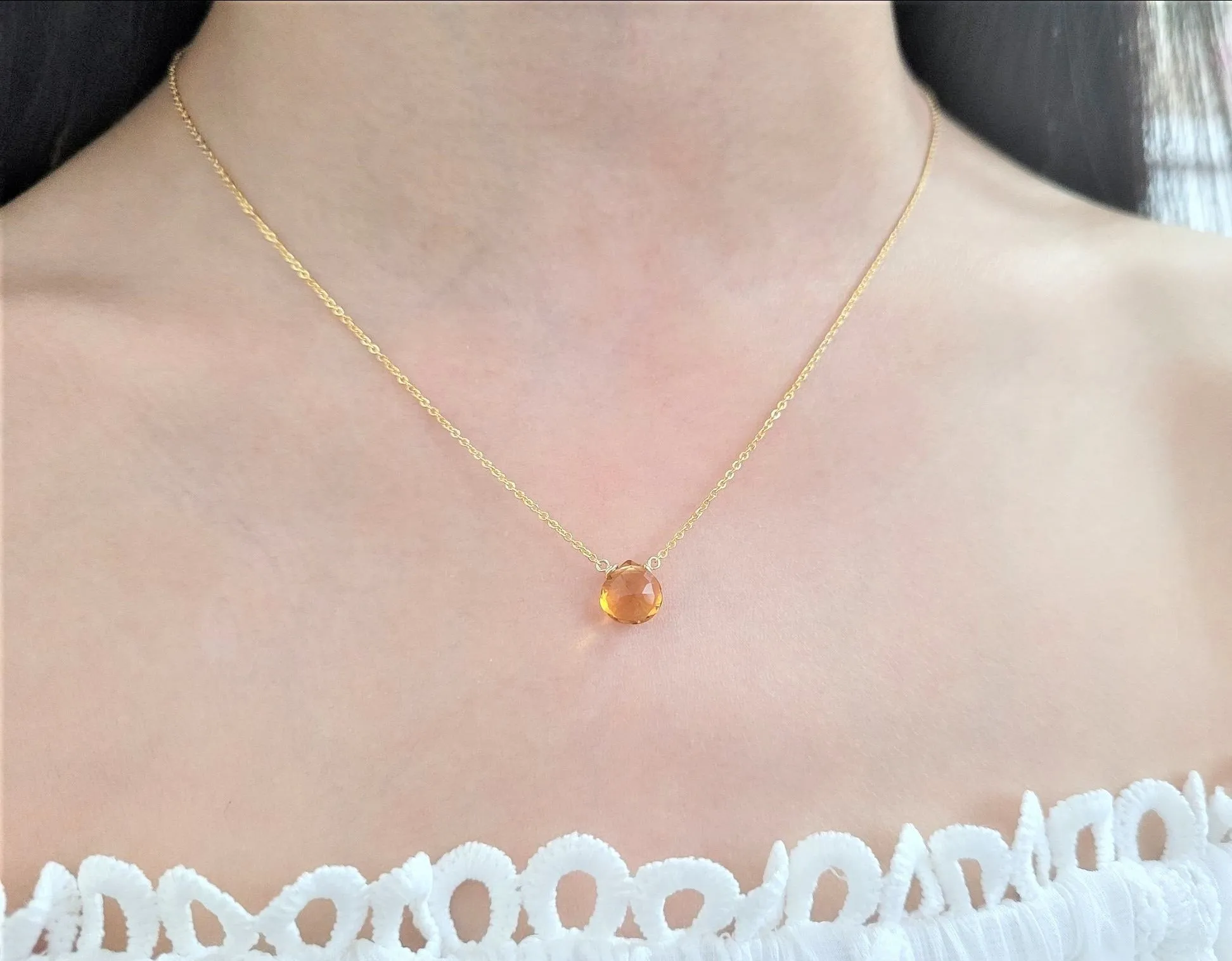Golden Citrine Heart Shape Briolette Necklace