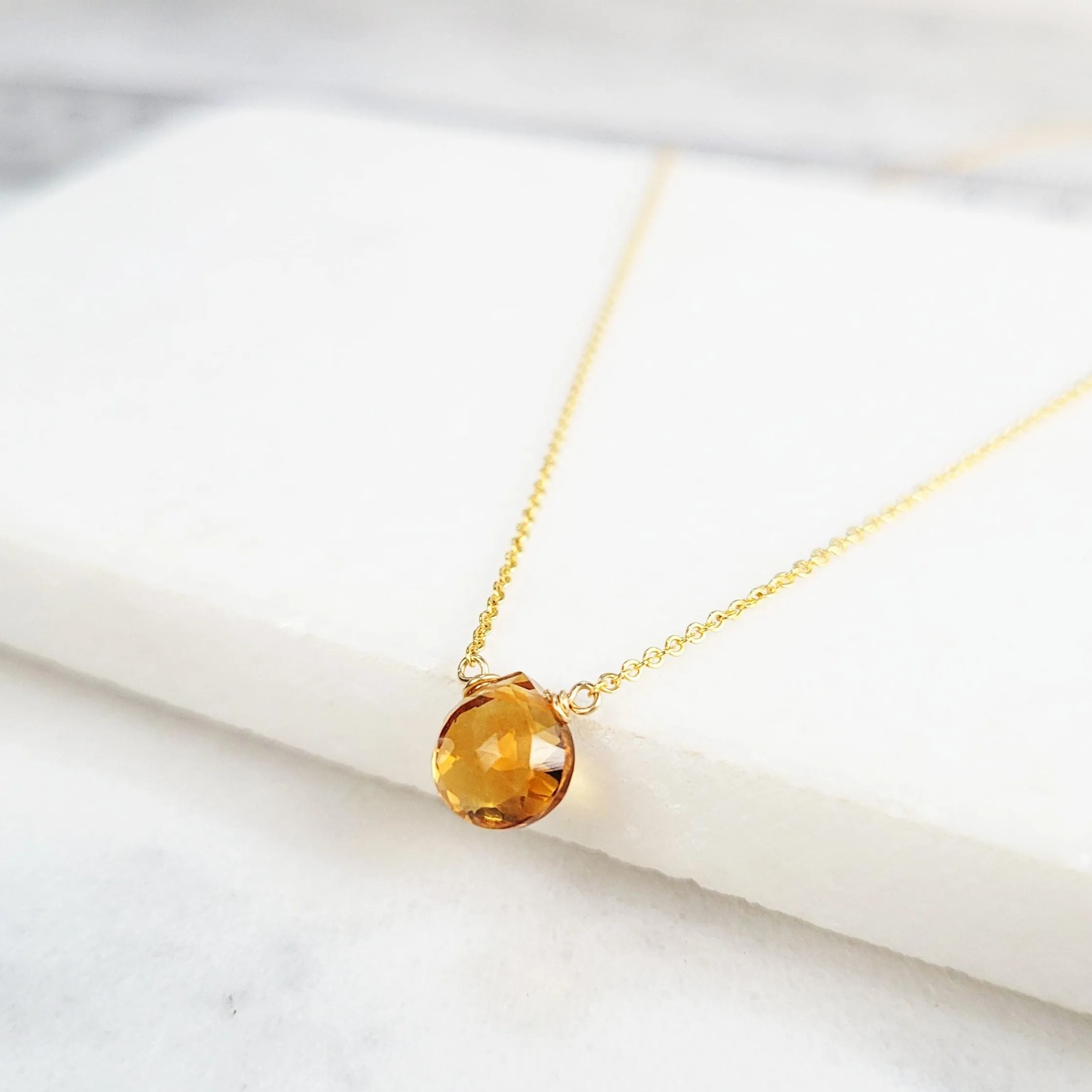 Golden Citrine Heart Shape Briolette Necklace