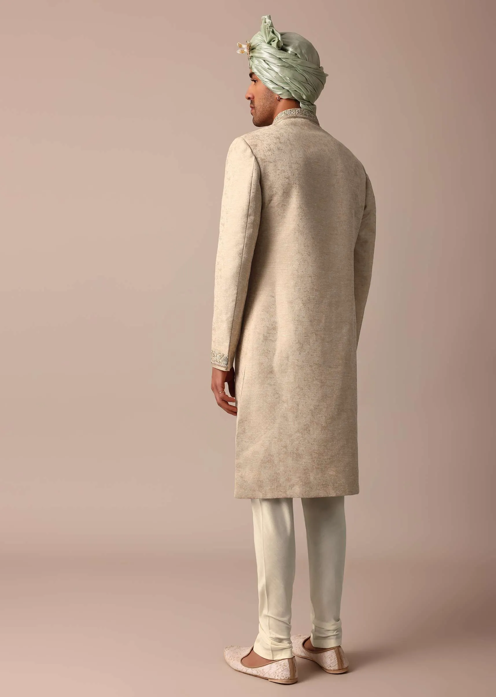 Golden Sherwani Set With Exquisite Embroidery Work