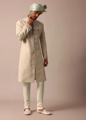 Golden Sherwani Set With Exquisite Embroidery Work