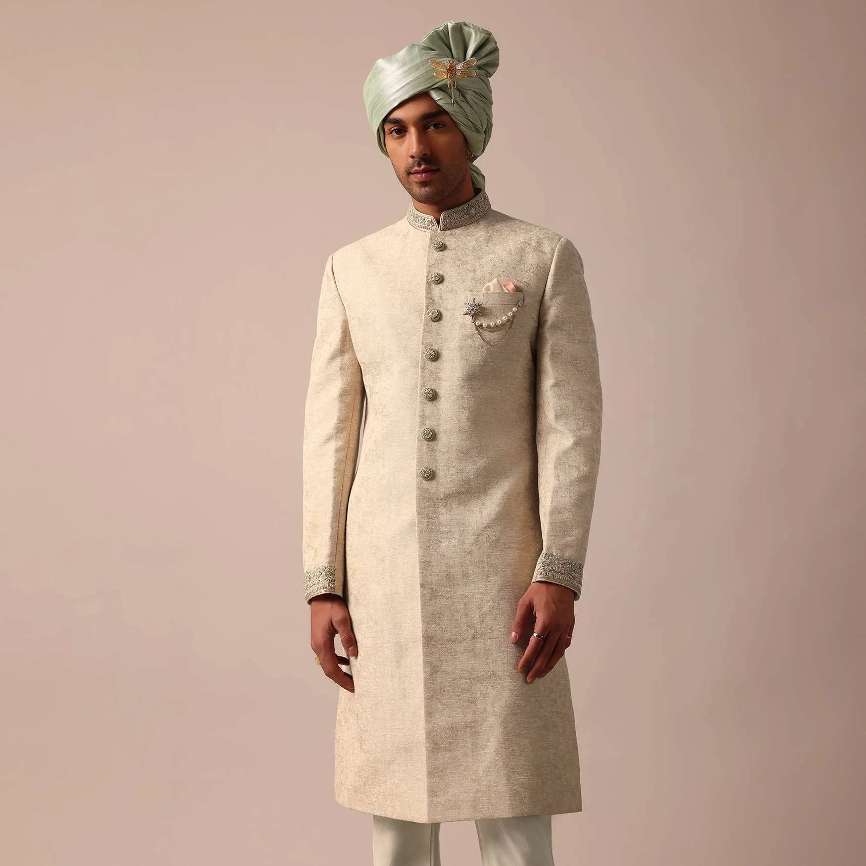Golden Sherwani Set With Exquisite Embroidery Work