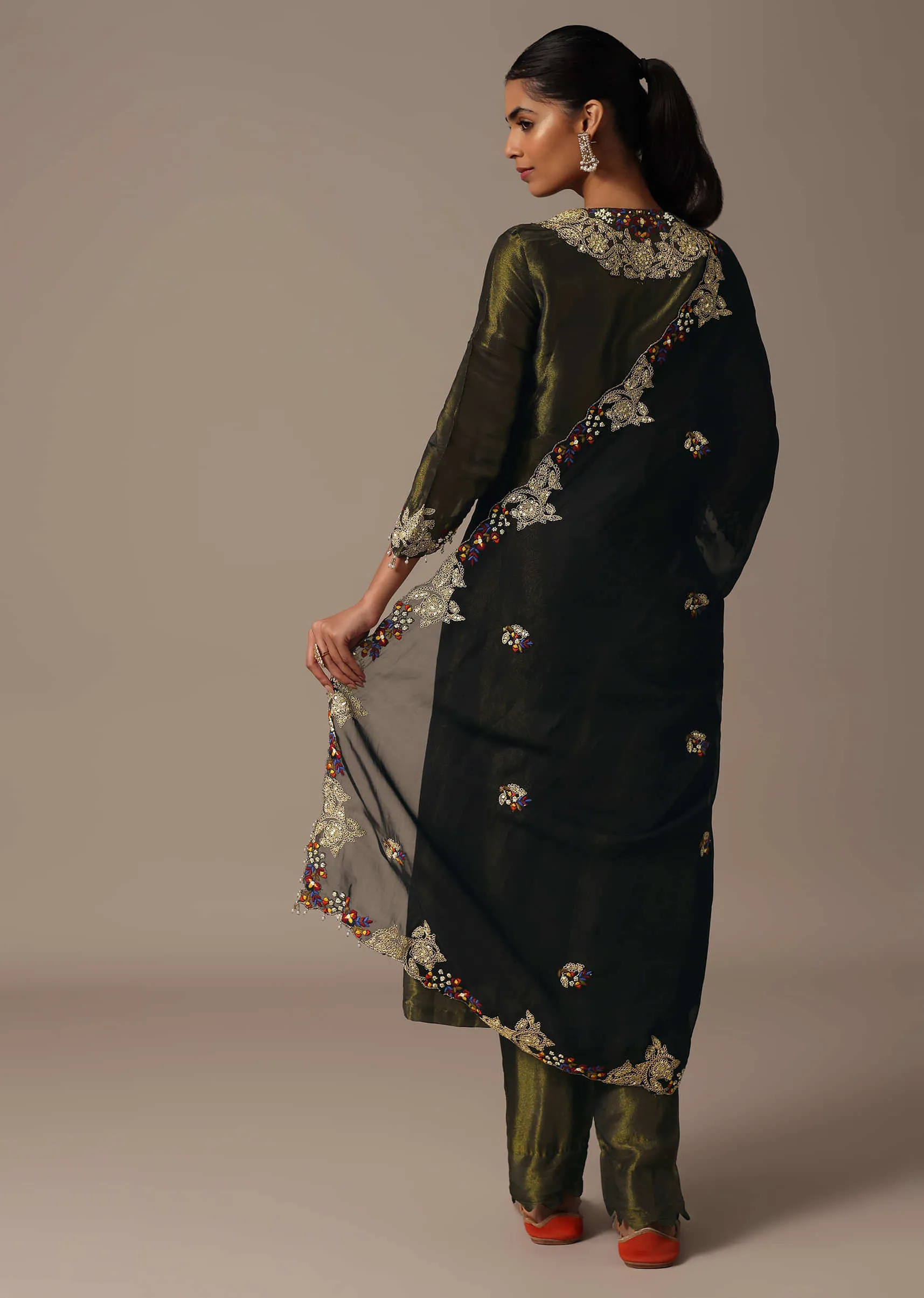 Green Embroidered Kurta Pant Set With Dupatta