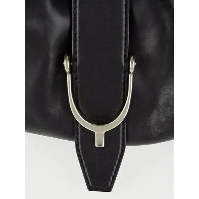 Gucci Stirrup Hobo Xl Top Handle Style Satcheltote Black Leather With Chrome Satchel