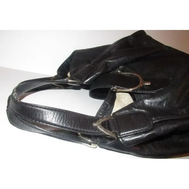 Gucci Stirrup Hobo Xl Top Handle Style Satcheltote Black Leather With Chrome Satchel