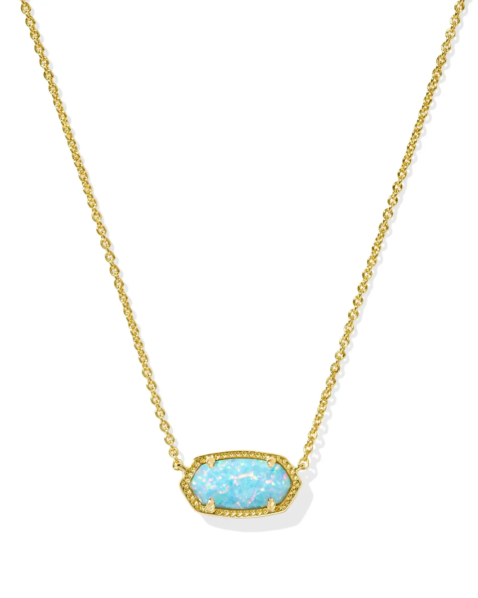 Kendra Scott Elisa Short Pendant Necklace Gold Light Teal Kyocera Opal