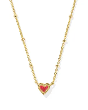 Kendra Scott Mini Ari Heart Satellite Short Pendant Necklace Gold Red Kyocera Opal