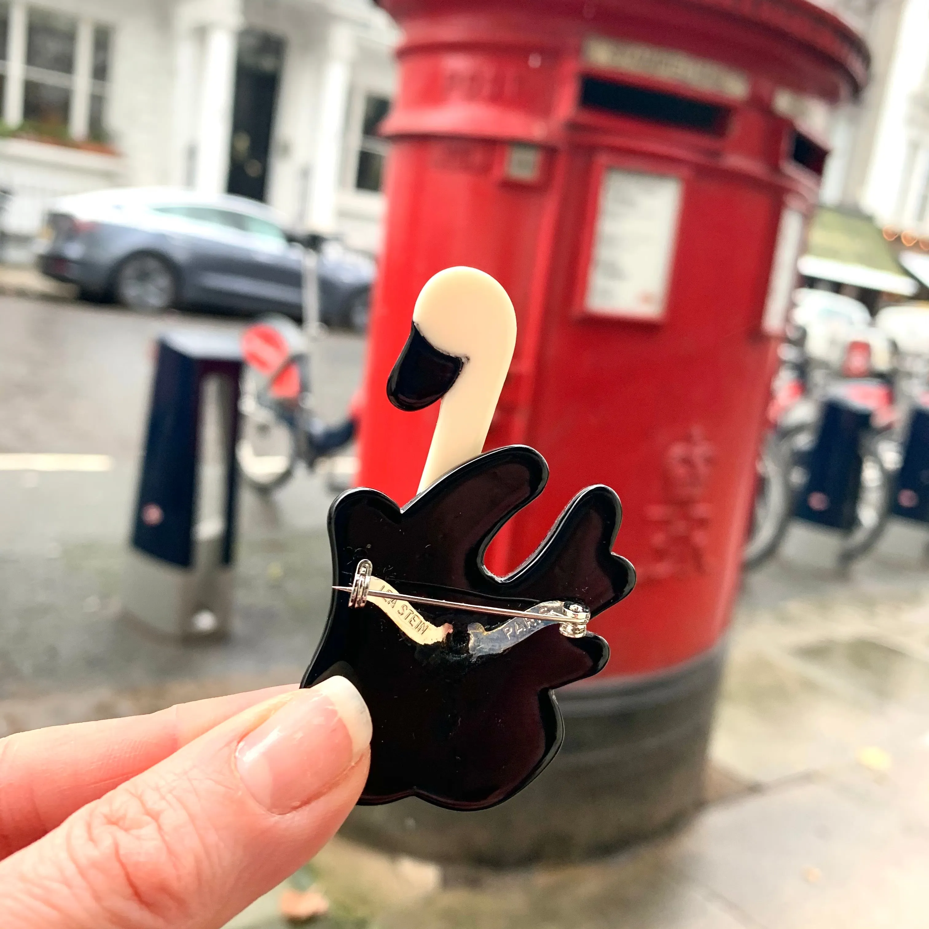 Lea Stein Black and white swan brooch