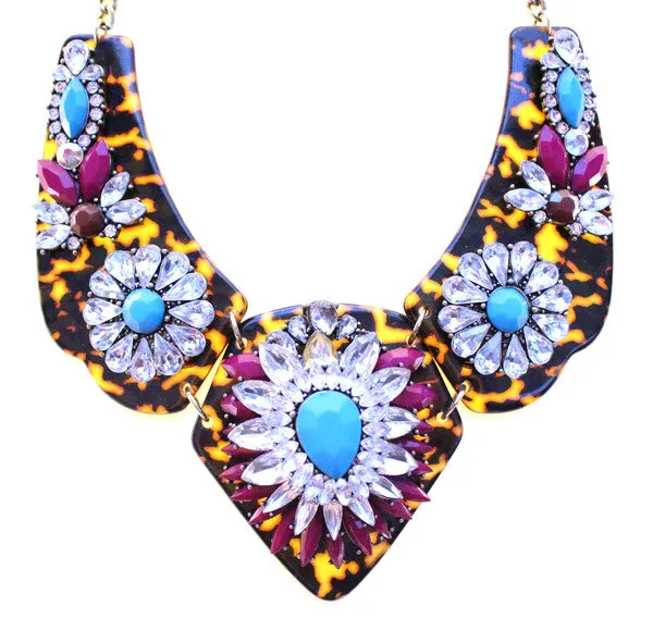 Luxe Tortoise & Crystal Statement Necklace