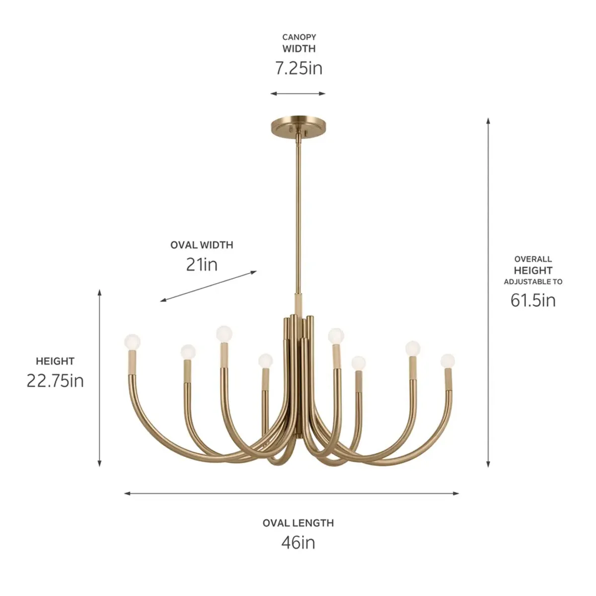 Odensa 46 in. 8 Lights Chandelier Champagne Bronze Finish