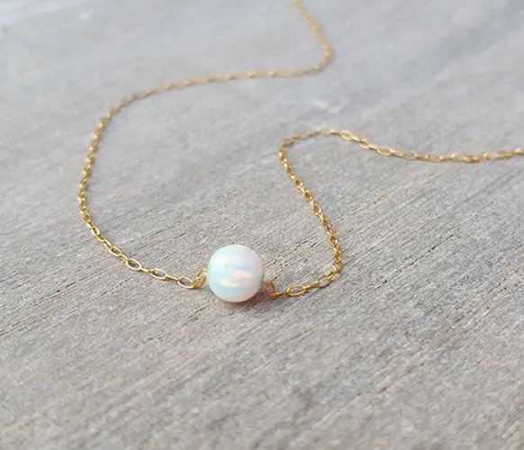 Opal Bead Gold Necklace
