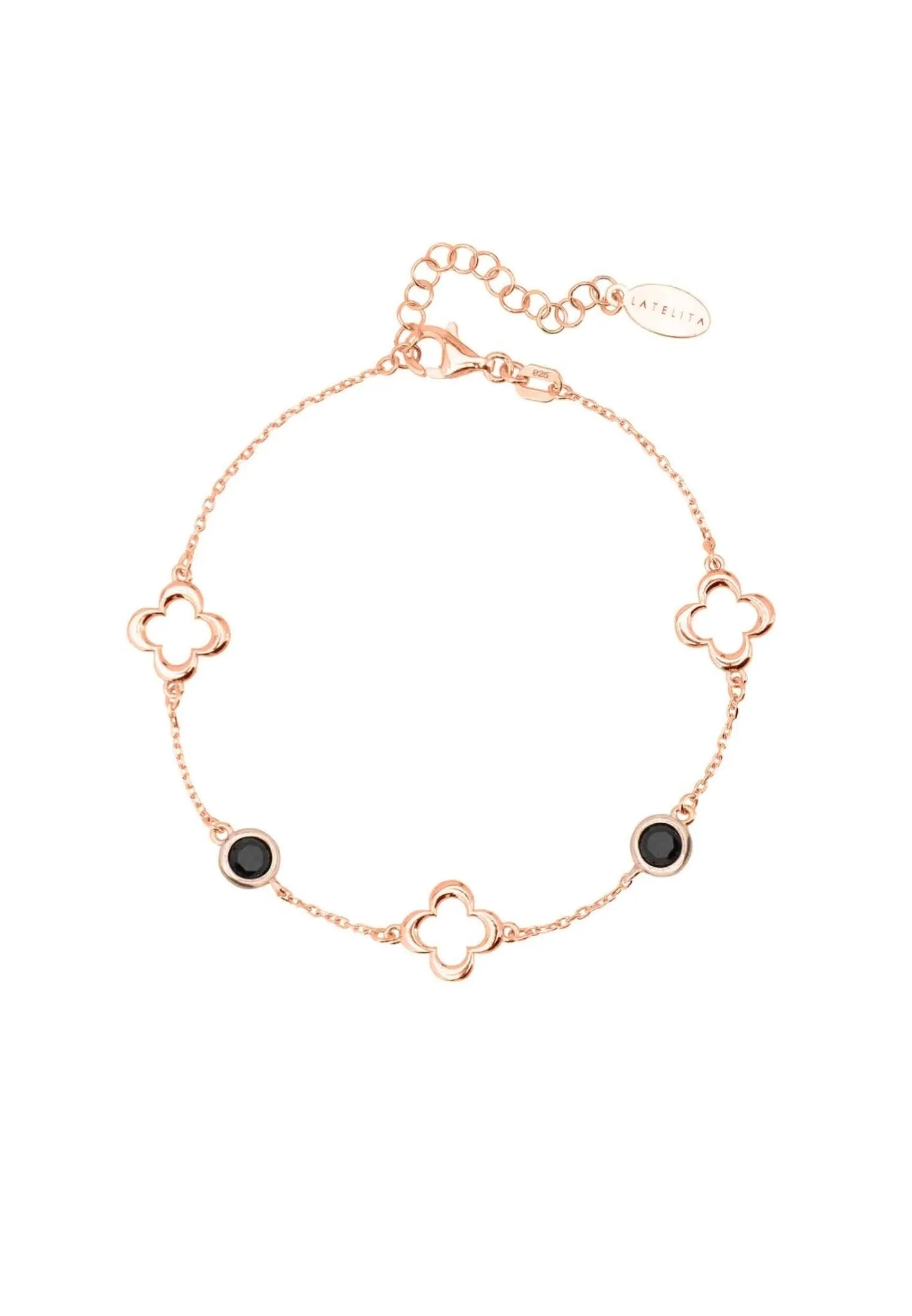 Open Clover Gemstone Bracelet Rosegold Black Onyx