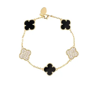 Pavé   Onyx Clover Station Bracelet