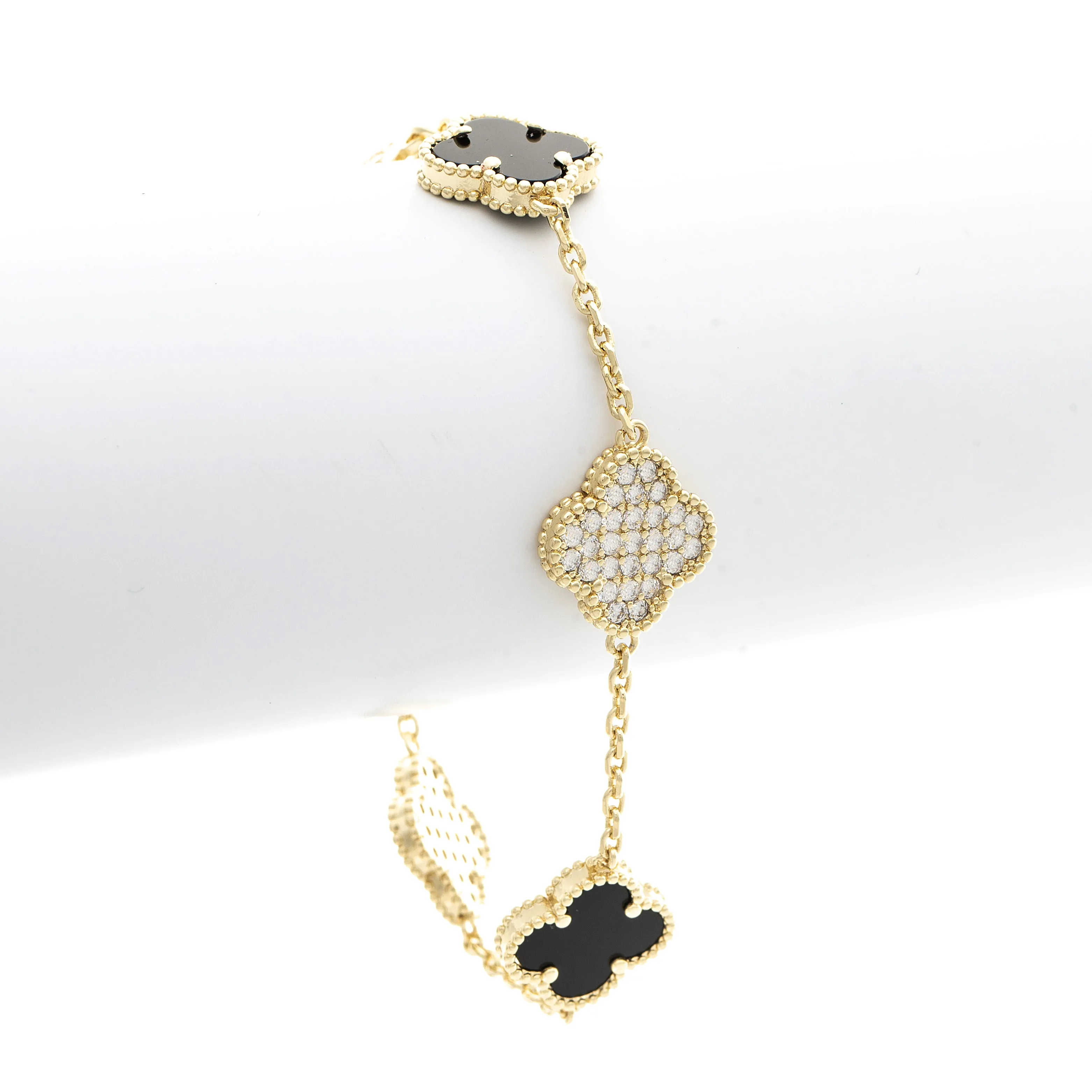 Pavé   Onyx Clover Station Bracelet