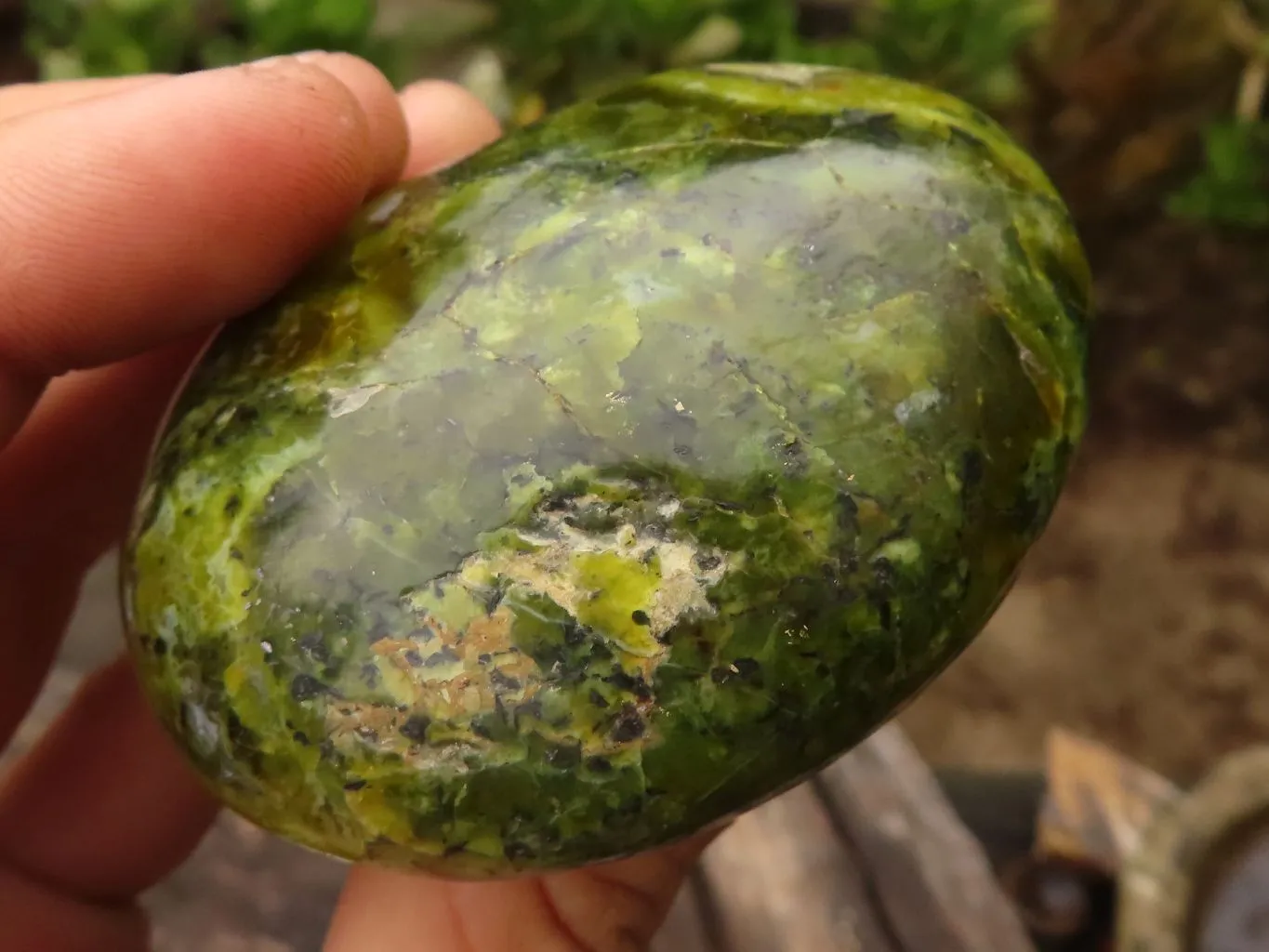 Polished Green Galet / Palm Stones x 6 From Antsirabe, Madagascar